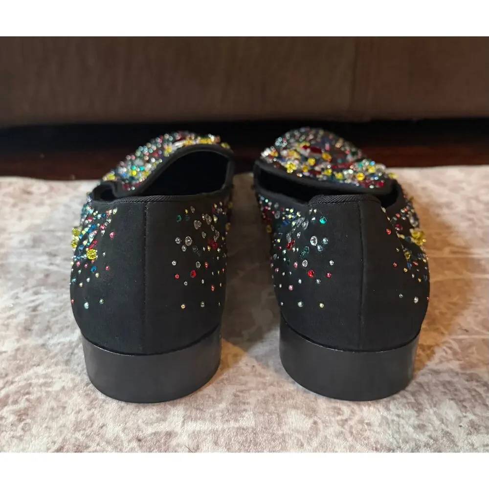 $1550 NEW Giuseppe Zanotti Men's Black Multi Color Slip On Crystal Loafers 7(40)